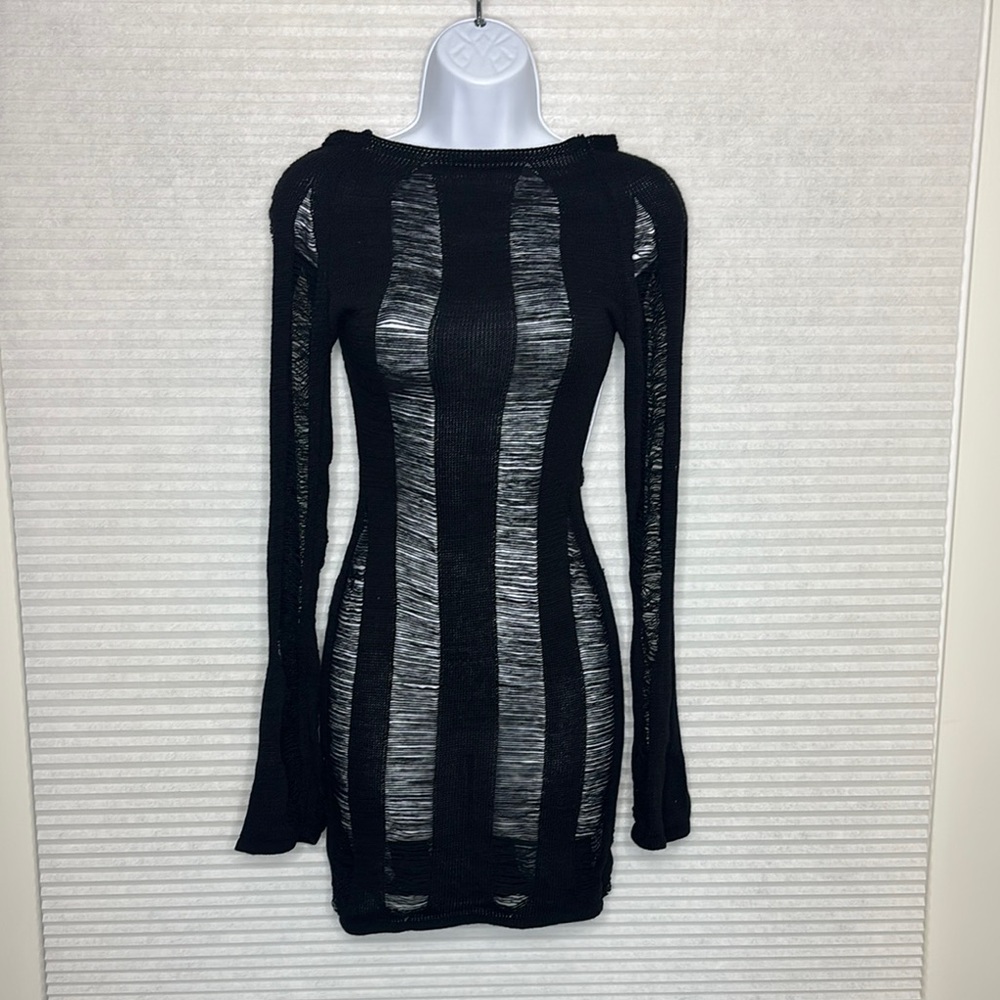Boohoo Black Backless Bodycon Dress with Bell Sleeves